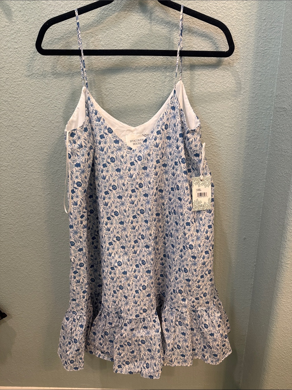 Hyacinth House Blue and White Ditsy Floral Bayberry Mini Dress Large NWT